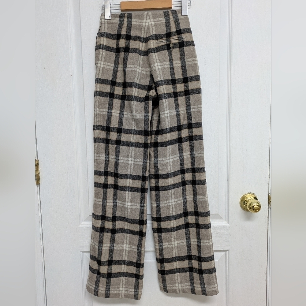 Aritzia Wilfred Madelon women's neutral plaid wool wide legs pants size 00 - Picture 3 of 10